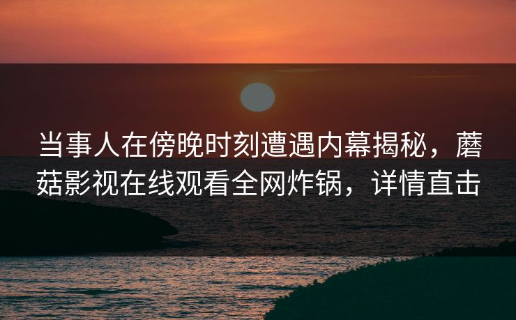 当事人在傍晚时刻遭遇内幕揭秘，蘑菇影视在线观看全网炸锅，详情直击