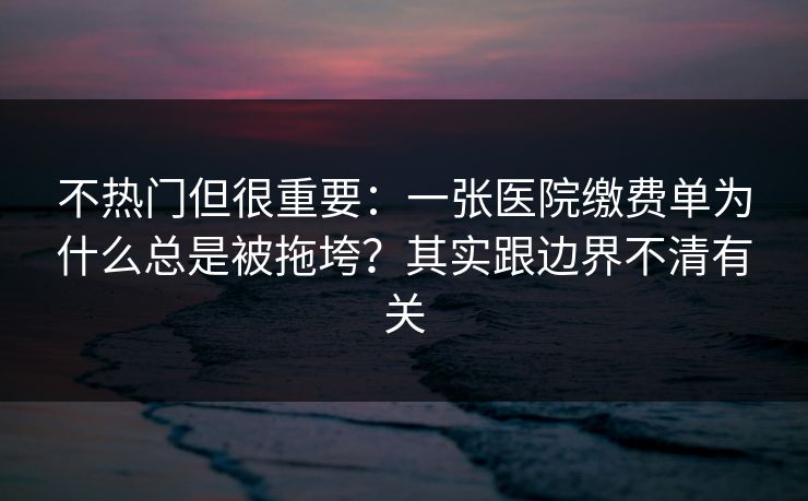 不热门但很重要：一张医院缴费单为什么总是被拖垮？其实跟边界不清有关
