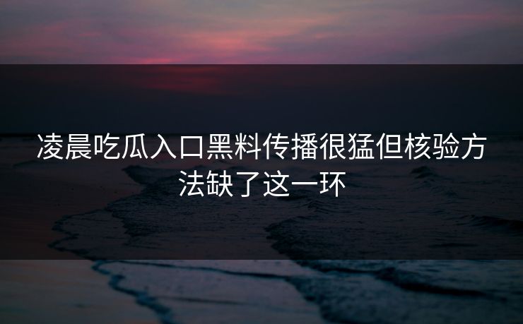 凌晨吃瓜入口黑料传播很猛但核验方法缺了这一环